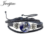 Wolf Animal Woven Leather Bracelet Glass Cabochon Charm
