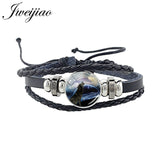 Wolf Animal Woven Leather Bracelet Glass Cabochon Charm