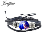 Wolf Animal Woven Leather Bracelet Glass Cabochon Charm