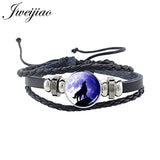 Wolf Animal Woven Leather Bracelet Glass Cabochon Charm