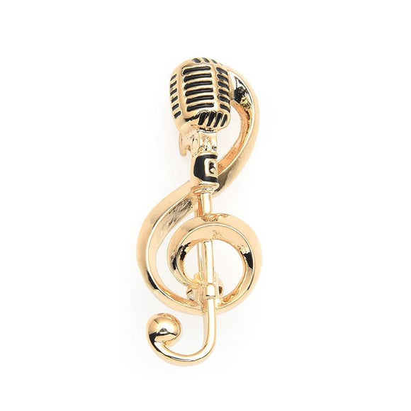 Wuli & baby Alloy Gold Color Microphone Music Note Brooches